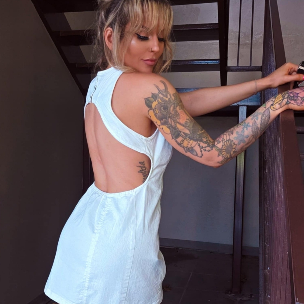 White Denim Backless Dress